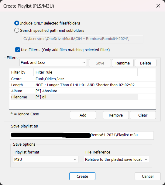 Audio Tools Create PLayList Window